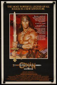 4j083 CONAN THE DESTROYER mini poster '84 Arnold Schwarzenegger seeks the mystic Horn of Dagoth!