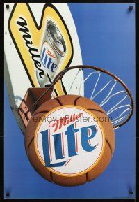 4j463 MILLER LITE DS 21x31 Mylar advertising poster '99 great image of basketball & hoop!
