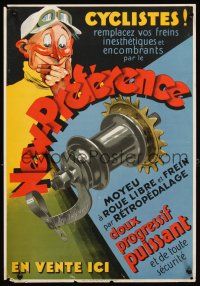 4j454 NEW-PREFERENCE 15x21 French advertising poster '20s cool artwork of cyclist and bike part!