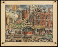 4j587 QUEEN ST WEST & SPADINA signed and numbered 22x27 Canadian art print '99 by Graham Walton!