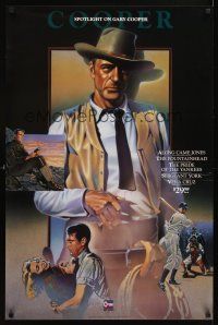 4j678 SPOTLIGHT ON GARY COOPER video poster '86 Ciccarelli art of handsome actor in classic roles!