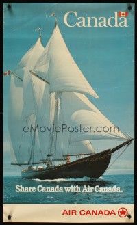 4j432 AIR CANADA Canadian travel poster '78 cool image of sailing ship on water, Bluenose!