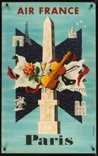 4j401 AIR FRANCE PARIS French travel poster '56 Lancaster art of landmarks & culture!