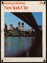 4j290 AMERICAN AIRLINES NEW YORK CITY travel poster '80s cool image of Twin Towers & skyline!