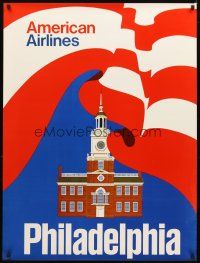 4j291 AMERICAN AIRLINES PHILADELPHIA travel poster '60s patriotic red, white & blue art!