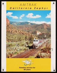4j352 AMTRAK CALIFORNIA ZEPHYR travel poster '80s cool image of train in desert!