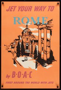 4j411 BOAC ROME English travel poster '57 wonderful artwork of street scene!
