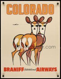 4j317 BRANIFF INTERNATIONAL AIRWAYS COLORADO travel poster '60s cool Gates art of deer!