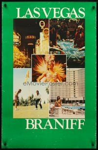 4j321 BRANIFF LAS VEGAS green style travel poster '70s cool images of sights & sexy girls!