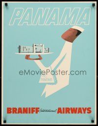 4j319 BRANIFF INTERNATIONAL AIRWAYS PANAMA travel poster '60s art of man carrying resort!