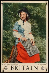 4j415 BRITAIN English travel poster '60s Wales, image of girl in National Costume!