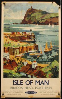 4j419 BRITISH RAILWAYS ISLE OF MAN English travel poster '50s Kenneth Steel art of harbor!