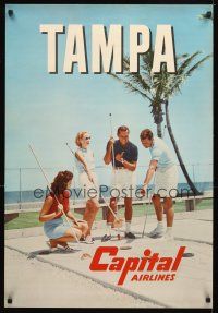 4j353 CAPITAL AIRLINES TAMPA travel poster '60s cool image of couples vacationing in Florida!
