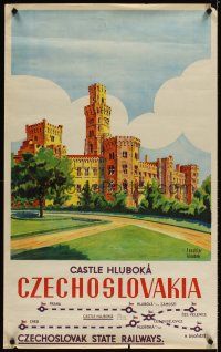 4j434 CASTLE HLUBOKA Czech travel poster '30s wonderful Kloubek art of castle!