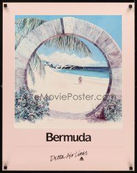 4j303 DELTA AIR LINES BERMUDA travel poster '70s Masters art of couple on beach!