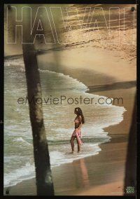 4j357 HAWAII travel poster '76 great image of sexy woman on beach!