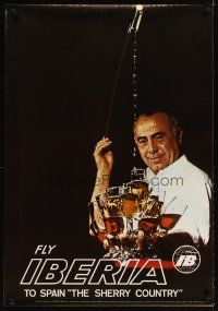4j427 IBERIA SPAIN Spanish travel poster '69 cool image of man holding many glasses of sherry!