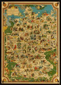 4j387 MIT DER BUNDESBAHN INS MARCHENLAND German travel poster '50s cool Leo Faller map artwork!