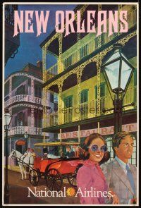 4j332 NATIONAL AIRLINES NEW ORLEANS travel poster '70s Simon art of people & carriage!