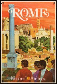 4j334 NATIONAL AIRLINES ROME travel poster '70s Simon art of ancient ruins!