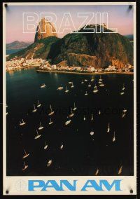 4j295 PAN AM BRAZIL travel poster '70s great image of boats in harbor & Sugarloaf Mountain!