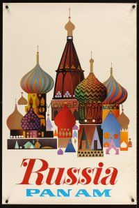 4j297 PAN AM RUSSIA travel poster '68 cool art of Saint Basil's Cathedral!