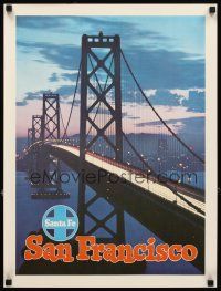 4j362 SANTA FE SAN FRANCISCO travel poster '50s cool image of Golden Gate Bridge!