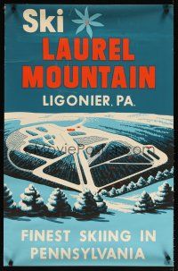 4j364 SKI LAUREL MOUNTAIN travel poster '60s finest skiing in Pennsylvania, rare!