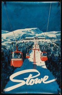 4j368 STOWE travel poster '60s Vermont, wonderful Feck art of mountain & lifts!