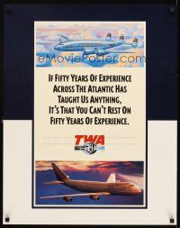 4j268 TWA FIFTY YEARS OF EXPERIENCE travel poster '96 art of Constellation & Boeing 747!