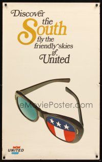 4j287 UNITED DISCOVER THE SOUTH travel poster '60s cool image of sunglasses!