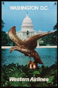 4j347 WESTERN AIRLINES WASHINGTON D.C. travel poster '70s eagle statue with Capital Building!