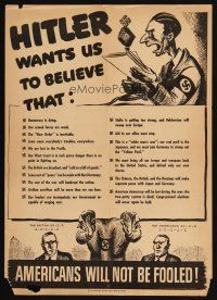 4j208 AMERICANS WILL NOT BE FOOLED 14x20 WWII war poster '42 things Hitler wants us to believe!