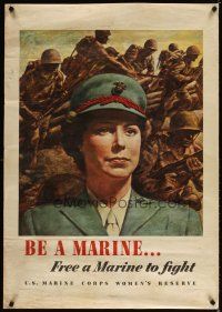 4j184 BE A MARINE 28x39 WWII war poster '43 U.S. Marine Corps Women's Reserve, cool art!