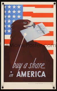 4j211 BUY A SHARE IN AMERICA 12x19 WWII war poster '40s wonderful patriotic artwork!