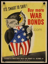 4j213 BUY MORE WAR BONDS 9x12 WWII war poster '42 Maurer art of patriotic owl!