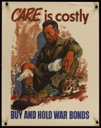 4j217 CARE IS COSTLY 22x28 WWII war poster '45 cool Treidler artwork of weary soldier!