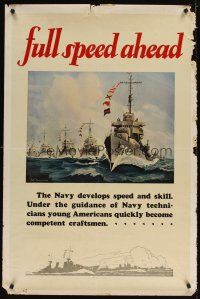4j190 FULL SPEED AHEAD 28x42 WWII war poster '40s art of warship fleet by Murphey!