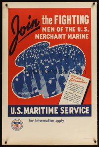 4j193 JOIN THE FIGHTING MEN OF THE MERCHANT MARINE 28x42 WWII war poster '43 cool image of sailors