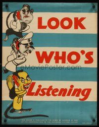 4j231 LOOK WHO'S LISTENING 22x28 WWII war poster '40s Goff art of Tojo, Hitler & Mussolini!