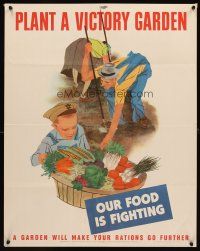 4j237 PLANT A VICTORY GARDEN 22x28 WWII war poster '43 family grows food & does their part!