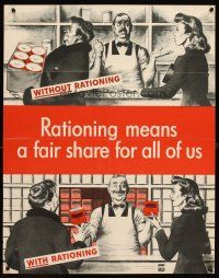 4j238 RATIONING MEANS A FAIR SHARE FOR ALL OF US 22x28 WWII war poster '43 cute artwork!