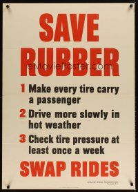 4j202 SAVE RUBBER SWAP RIDES 29x40 WWII war poster '42 tips for tire conservation!