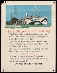 4j180 SHIPS ARE COMING 19x25 WWI war poster '18 Treidler art of dazzle camouflaged ships!