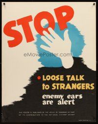 4j243 STOP LOOSE TALK TO STRANGERS ENEMY EARS ARE ALERT 22x28 WWII war poster '40s Essargee art!