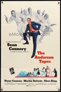 4m042 ANDERSON TAPES 1sh '71 art of Sean Connery & gang of masked robbers, Sidney Lumet