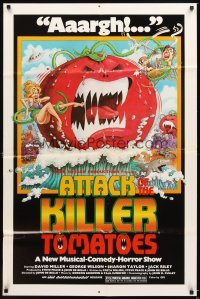 4m054 ATTACK OF THE KILLER TOMATOES 1sh '79 wacky monster artwork by David Weisman!