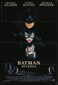 4m068 BATMAN RETURNS 1sh '92 cool images of Michael Keaton, Danny DeVito, Michelle Pfeiffer!