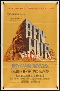 4m076 BEN-HUR 1sh '60 Charlton Heston, William Wyler classic religious epic, chariot art!