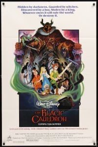 4m085 BLACK CAULDRON advance 1sh '85 first Walt Disney CG, cool fantasy art by Paul Wenzel!